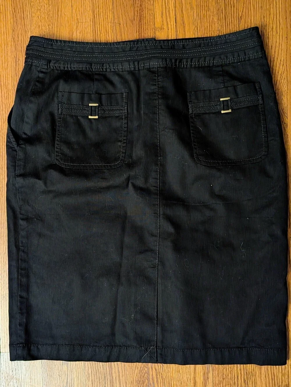 Think Tank 2008 Side-Tab Black Cotton Stretch Straight Cargo Midi Skirt Size 10